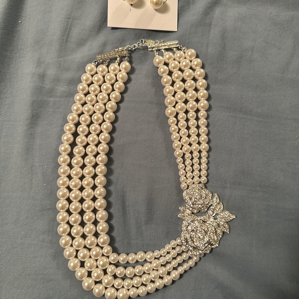 Elegant Pearl Necklace and Earring Set